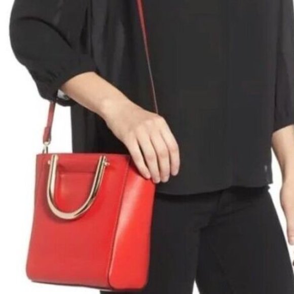 NEW TOP SHOP BRITAIN Small Red Gold Satchel Shoulder Handbag Purse - Picture 3 of 7